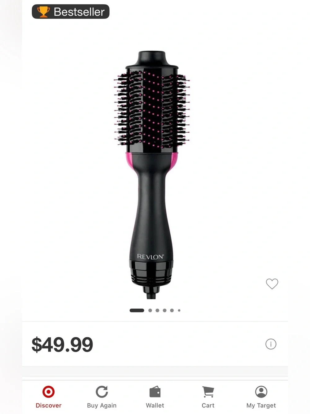 Revlon Hot Air Brush Styler 1100 watt, 3 Heat Settings - Pink and Black